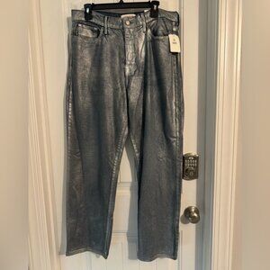 Cool Lucky Brand size 14 blue silver metallic Zoe straight leg jeans